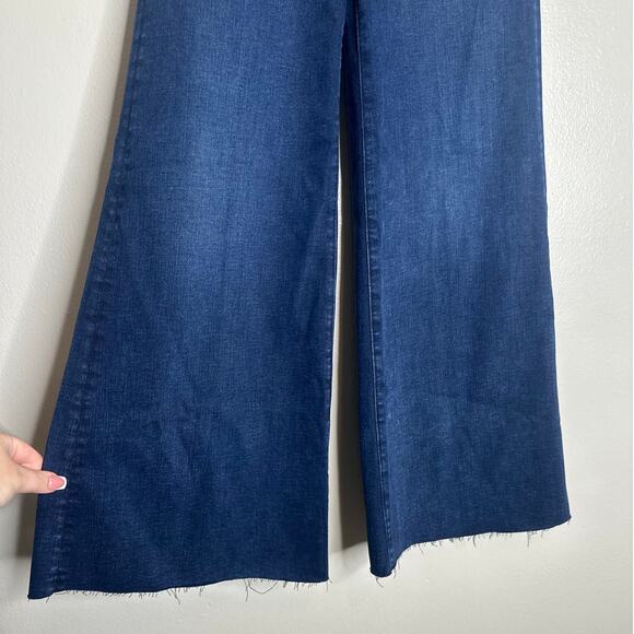 Madewell Flared Wide-Leg Jeans Dark Blue Raw Hem High Rise Stretch Denim 24 - Picture 6 of 9